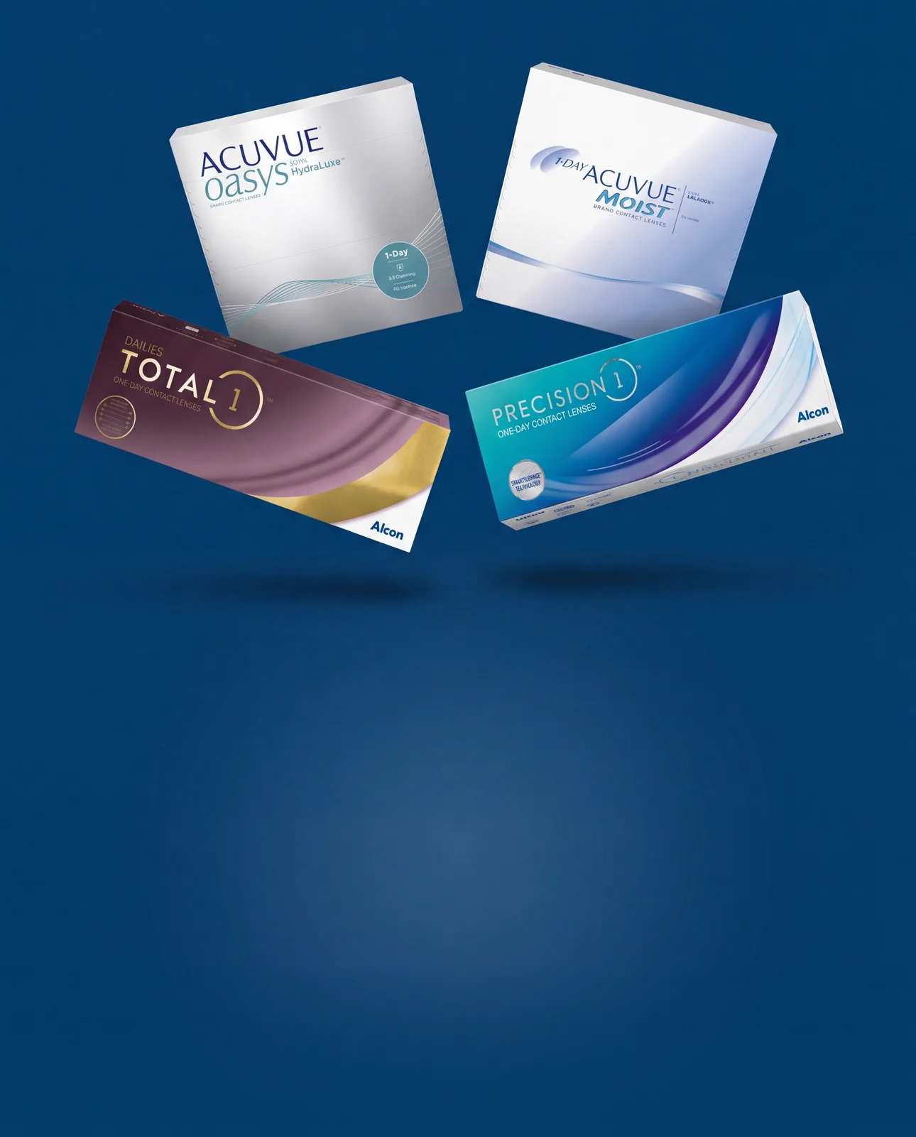 Contact lens boxes from Acuvue, Dailies Total1 and Precision1